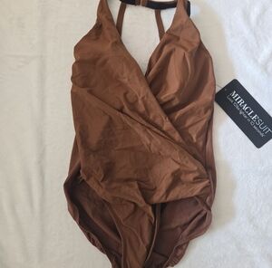 NWT Miraclesuit Wrapsody Chestnut Brown One-Piece Swimsuit - SIZE 10
